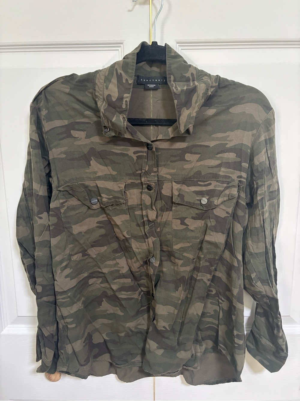 Sanctuary Olive Green Camo Button-Up Field Jacket